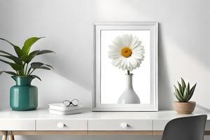 Minimal White Picture Frame Canvas Display With Flower in Vase photo