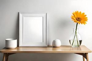 Minimal White Picture Frame Canvas Display With Flower in Vase photo