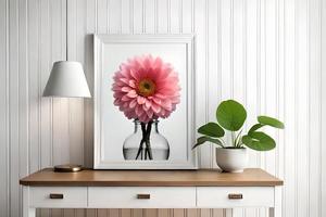 Minimal White Picture Frame Canvas Display With Flower in Vase photo