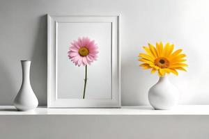 Minimal White Picture Frame Canvas Display With Flower in Vase photo