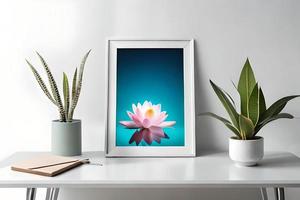 Minimal White Picture Frame Canvas Display With Flower in Vase photo