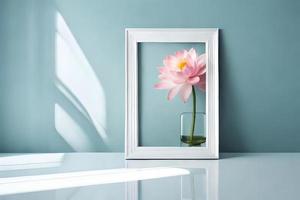 Minimal White Picture Frame Canvas Display With Flower in Vase photo