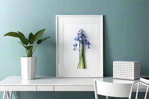 Minimal White Picture Frame Canvas Display With Flower in Vase photo