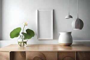 Minimal White Picture Frame Canvas Display With Flower in Vase photo