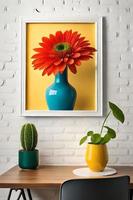 Minimal White Picture Frame Canvas Display With Flower in Vase photo