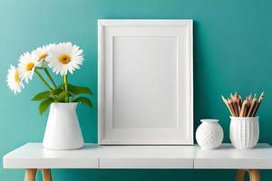 Minimal White Picture Frame Canvas Display With Flower in Vase photo