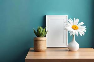 Minimal White Picture Frame Canvas Display With Flower in Vase photo