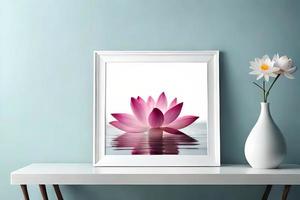 Minimal White Picture Frame Canvas Display With Flower in Vase photo