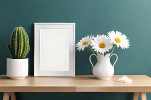 Minimal White Picture Frame Canvas Display With Flower in Vase photo