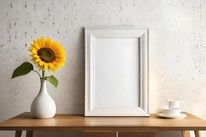 Minimal White Picture Frame Canvas Display With Flower in Vase photo