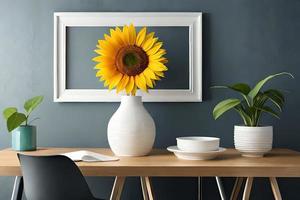 Minimal White Picture Frame Canvas Display With Flower in Vase photo