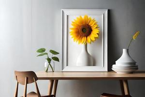 Minimal White Picture Frame Canvas Display With Flower in Vase photo