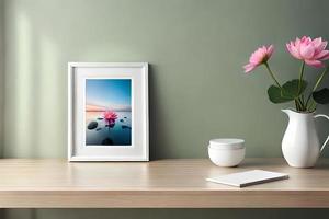 Minimal White Picture Frame Canvas Display With Flower in Vase photo