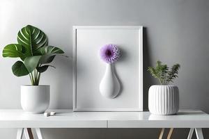 Minimal White Picture Frame Canvas Display With Flower in Vase photo