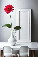 Minimal White Picture Frame Canvas Display With Flower in Vase photo