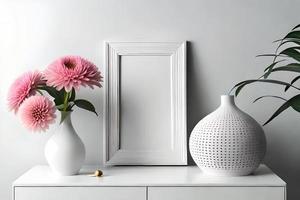 Minimal White Picture Frame Canvas Display With Flower in Vase photo