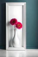 Minimal White Picture Frame Canvas Display With Flower in Vase photo