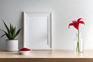 Minimal White Picture Frame Canvas Display With Flower in Vase photo