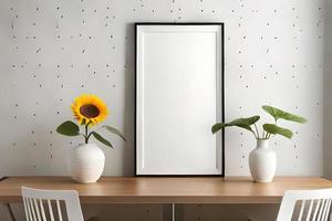 Minimal White Picture Frame Canvas Display With Flower in Vase photo