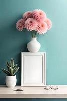 Minimal White Picture Frame Canvas Display With Flower in Vase photo