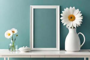 Minimal White Picture Frame Canvas Display With Flower in Vase photo