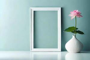 Minimal White Picture Frame Canvas Display With Flower in Vase photo