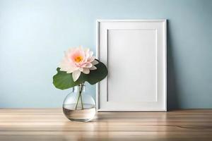 Minimal White Picture Frame Canvas Display With Flower in Vase photo