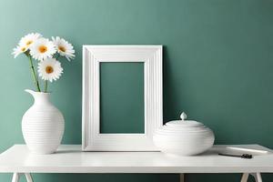 Minimal White Picture Frame Canvas Display With Flower in Vase photo