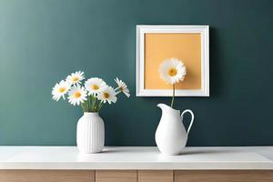 Minimal White Picture Frame Canvas Display With Flower in Vase photo