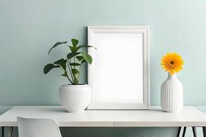 Minimal White Picture Frame Canvas Display With Flower in Vase photo