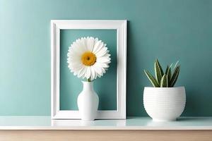 Minimal White Picture Frame Canvas Display With Flower in Vase photo