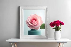 Minimal White Picture Frame Canvas Display With Flower in Vase photo