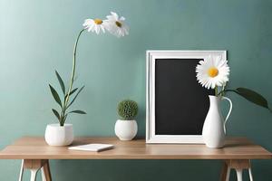 Minimal White Picture Frame Canvas Display With Flower in Vase photo