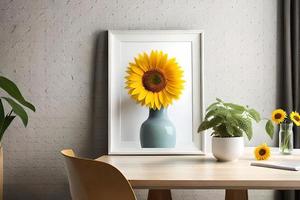 Minimal White Picture Frame Canvas Display With Flower in Vase photo