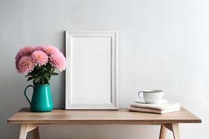 Minimal White Picture Frame Canvas Display With Flower in Vase photo