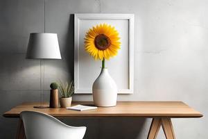 Minimal White Picture Frame Canvas Display With Flower in Vase photo