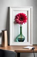 Minimal White Picture Frame Canvas Display With Flower in Vase photo