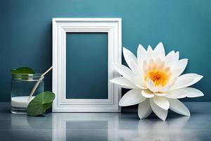 Minimal White Picture Frame Canvas Display With Flower in Vase photo