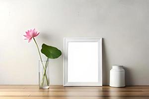 Minimal White Picture Frame Canvas Display With Flower in Vase photo