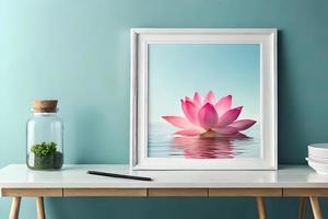 Minimal White Picture Frame Canvas Display With Flower in Vase photo