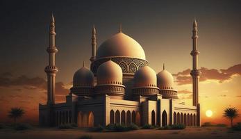 3d illustration of amazing architecture design of muslim mosque ramadan concept, illustration of amazing architecture design of muslim mosque ramadan concept, Generate Ai photo