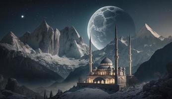 3d illustration of amazing architecture design of muslim mosque ramadan concept, illustration of amazing architecture design of muslim mosque ramadan concept, Generate Ai photo