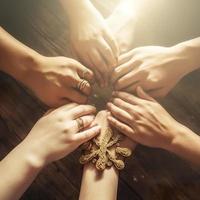 Medieval hands extended to symbolize unity, generat ai photo