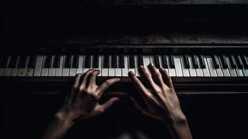 . . Music retro vintage piano with hands. Inspiration melody. Graphic Art Illustration. photo