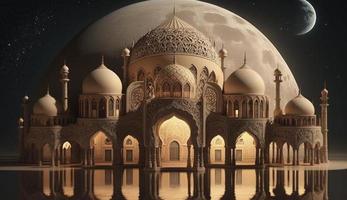 3d illustration of amazing architecture design of muslim mosque ramadan concept, illustration of amazing architecture design of muslim mosque ramadan concept, Generate Ai photo