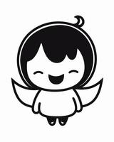 negro y blanco sonriente ángel vector