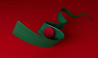 Bangladesh green flag on red background, 3d illustration, Wavy Ribbon on a Red background photo