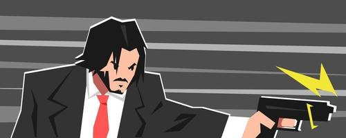 male contract killer holding gun weapon. adult male hitman shooting. wear a neat suit. flat vector illustration