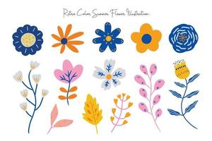 Cute Summer and Spring Flower Illustration with Retro Color vector