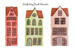 Artistic Building Doodle Watercolor Illustration vector